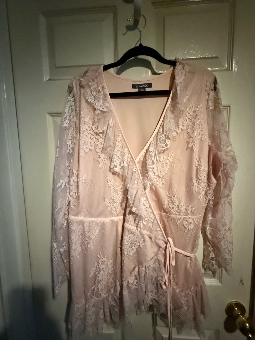 Roaman's Sheer Lace Wrap tunic in Light Blush